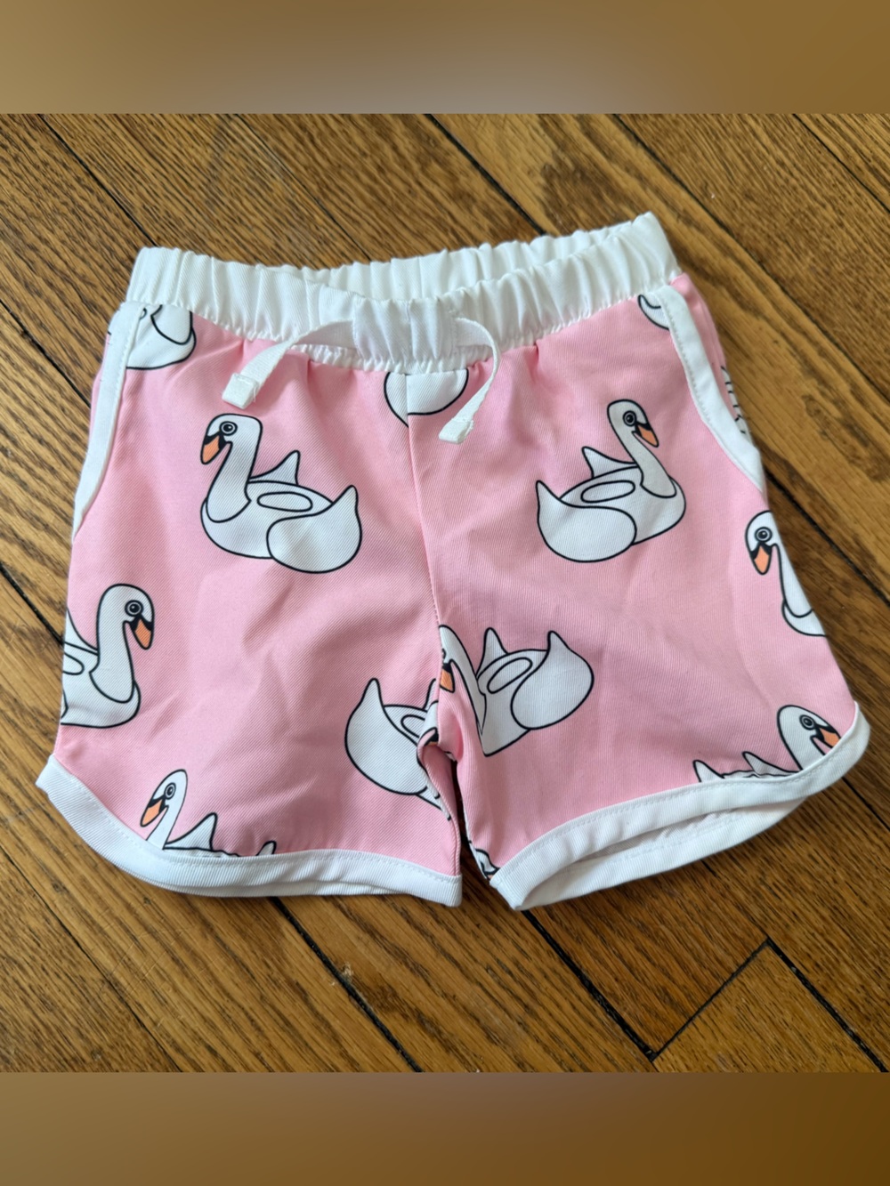 Monica + Andy Pink Swan Print Swim Trunks - Size 9-12 Months